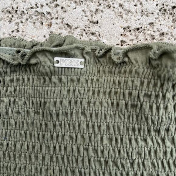 PINK Victoria's Secret Army Green Smocked Tube Top Casual Basic Size Medium - Picture 5 of 10